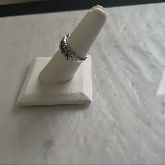 Sterling Silver Tanzanite and White Zircon Gemstone Band Ring Size 7 - Picture 3 of 12